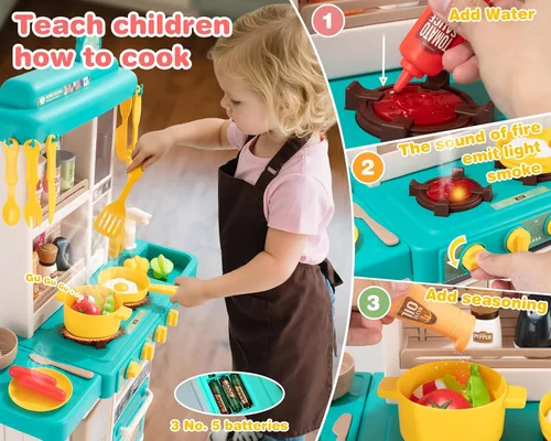 Miniatura 3 de Juego de cocina para niños, juego de cocina interactivo para niños con 50 juguetes de cocina de simulación, efectos de sonido realistas
