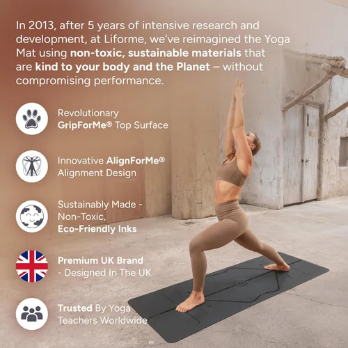 Miniatura 5 de Liforme Esterilla de yoga original – Bolsa de yoga gratuita incluida – Sistema de alineación patentado, agarre guerrero, antideslizante, ecológico