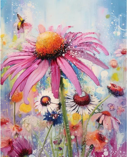 Tucocoo Kits de pintura por números de flores de equinácea con pinceles y pigmento acrílico sobre lienzo para adultos, hermoso proyecto de