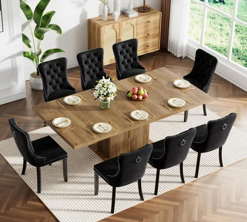 Miniatura 36 de Juego de mesa de comedor extensible de 5 piezas, juego de mesa de comedor extensible de estilo granja para 4, mesa de cocina expandible de madera