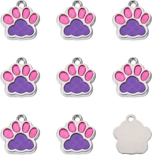 Miniatura 19 de FASHEWELRY Colgantes con estampado de pata, llavero de pata de perro, colgante de huella de animal con purpurina en polvo, aleación de esmalte