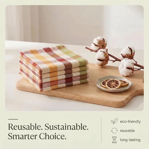 Miniatura 8 de Urban Villa Toallas de cocina 100% algodón Paños de cocina para la cocina (Juego de 6) Paños de 20”x30” Altamente absorbentes Juego de lino de 037