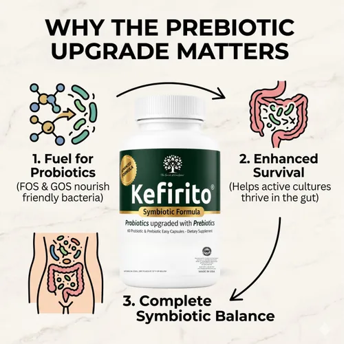 Miniatura 9 de Kefirito Daily Symbiotic Formula – Suplemento diario probiótico + prebiótico, 60 cápsulas – Absorción equilibrada de nutrientes y apoyo de comodidad