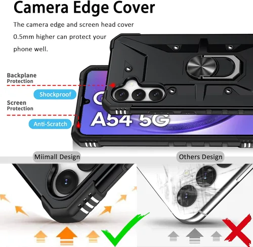 Miniatura 2 de Miimall Funda resistente para Samsung Galaxy A54 0.18 oz, cuerpo completo, soporte de anillo giratorio, protección a prueba de caídas de grado