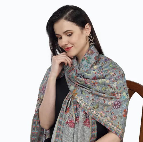 Miniatura 6 de PASHWRAP Kalamkari Wrap pintado a mano en Cachemira, chal grande de lujo para mujer