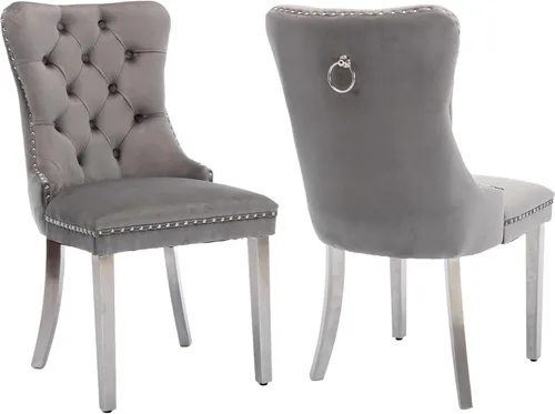 Miniatura 44 de Juego de 2 Sillas de Comedor Modernas de Mediados de Siglo, Tapizadas en Terciopelo Beige con Respaldo Acolchado, Sillas de Cocina y Comedor, Patas