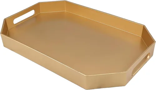 Miniatura 27 de Bandeja decorativa redonda negra con asas, bandeja versátil de 13 pulgadas para mesa de café, otomana, ideal para servir, exhibir y organizar