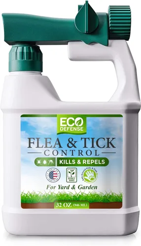 Eco Defense Spray para pulgas, garrapatas y mosquitos para patio y perímetro, seguro alrededor de niños, mascotas, plantas, control de barrera al