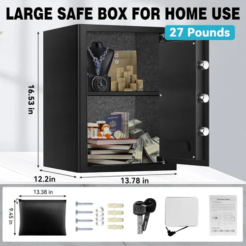 Miniatura 3 de Caja fuerte de 2.5 pies cúbicos, caja fuerte para el hogar con bolsa impermeable ignífuga, caja de seguridad antirrobo con teclado digital, sistema