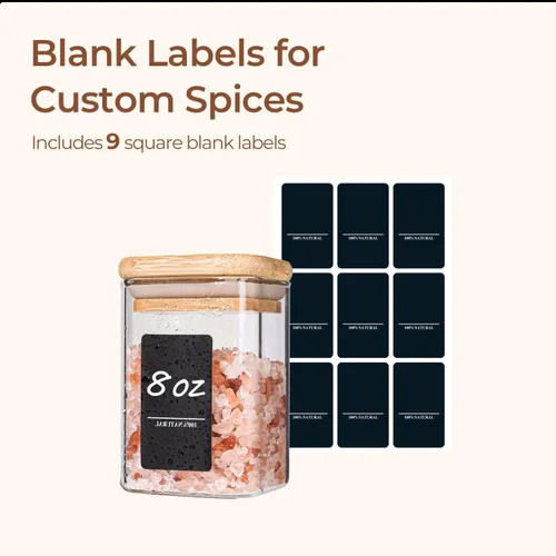 Miniatura 5 de ComSaf 6 piezas de 8 oz de tarros de especias con etiquetas de prueba, juego de tarros de vidrio para especias con tapas de bambú, paquete de prueba