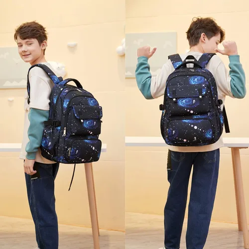 Miniatura 2 de Mochila escolar con estampado de galaxia para niños, mochila de escuela media primaria