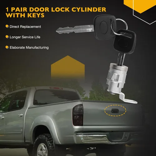 Miniatura 4 de Gledewen Manija de pestillo para portón trasero con cilindro de cerradura y 2 llaves, compatible con Toyota Tundra 2000-2006, reemplaza # 80867