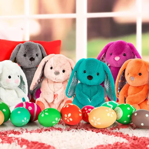 Miniatura 2 de B. toys – Conejo de peluche de 30 cm suave y mullido lavable – Tonos felices – Conejo Peppy Mint – 0 meses+ Conejito gris hielo