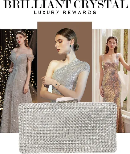 Miniatura 6 de Bolso de mano de cristal plateado para mujer, bolso de noche con purpurina para boda, cena, fiesta, baile de graduación, cóctel