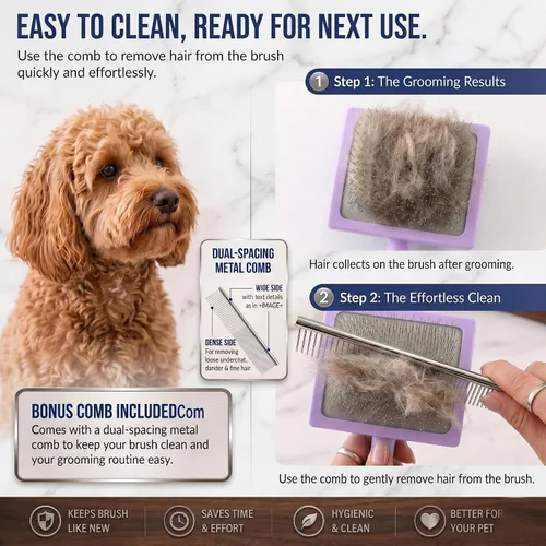 Miniatura 3 de Cepillo deslizante para perros, cepillo grande para perros de pelo largo para garabatos dorados y golden retriever con herramienta de Púrpura