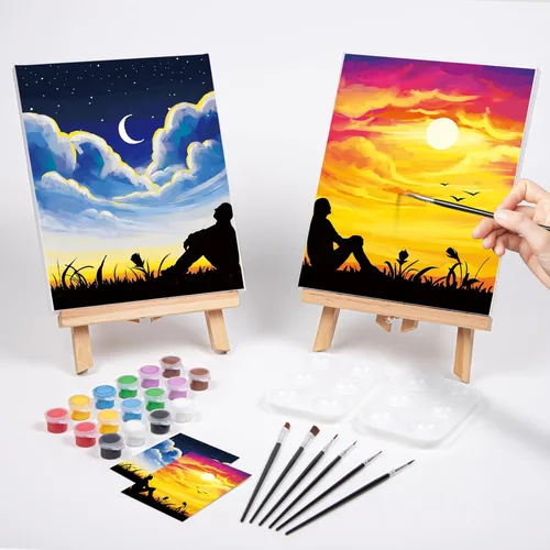 Miniatura 2 de Nuberlic Paquete de 2 Lienzos Predibujados de 8x10 pulgadas para Pintar para Adultos Kit de Pintar y Beber para Noche de Cita de Parejas Adultas
