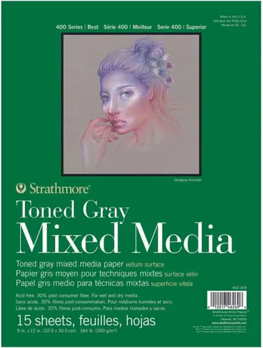 Miniatura 5 de Strathmore 400 Serie, Bloc de Dibujo para Técnica Mixta Tono Azul 6"X8" - 15 Hojas - 62462406 Azul Tonificado