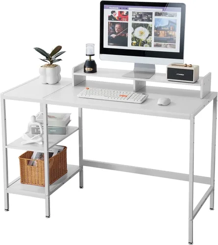 Miniatura 10 de MINOSYS Escritorio para computadora de 55 pulgadas con estante de almacenamiento - Rosa, ideal para dormitorios, espacios pequeños y oficinas