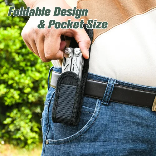 Miniatura 6 de FLYHOMES Cuchillo de bolsillo multiherramienta, alicates multiherramienta 16 en 1 con bloqueo de seguridad, tijeras, destornillador y sierra