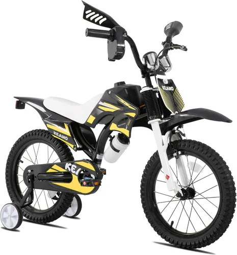 Miniatura 16 de KEANO - Bicicleta estilo motocross para niños y niñas de 12 y 16 pulgadas, con ruedas de entrenamiento y placa numérica, bicicletas para niños de 3