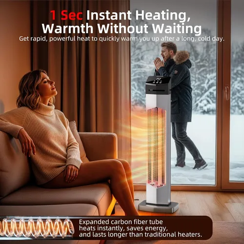 Miniatura 3 de Uthfy - Calentador eléctrico de patio al aire libre de 37 pulgadas, calentador infrarrojo de 1500 W con control remoto, temporizador de 12H