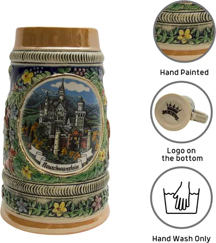 Miniatura 2 de OktoberfestHaus Bier Krug - Tazas de cerveza para hombre, jarra de cerámica con el castillo de Ludwig de Alemania, regalo para amantes