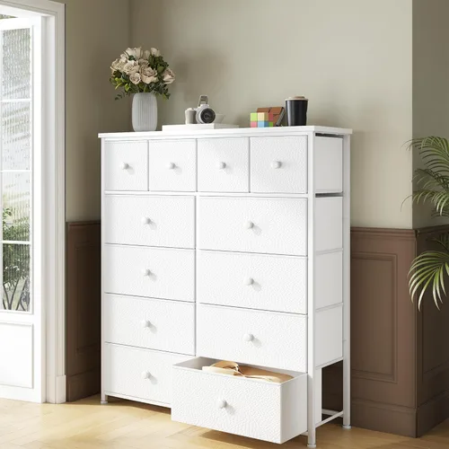 Miniatura 8 de Bepatio Cómoda para dormitorio con 12 cajones, cómoda de tela y cómoda con marco de metal resistente, parte superior de madera, para mujer, 38.9