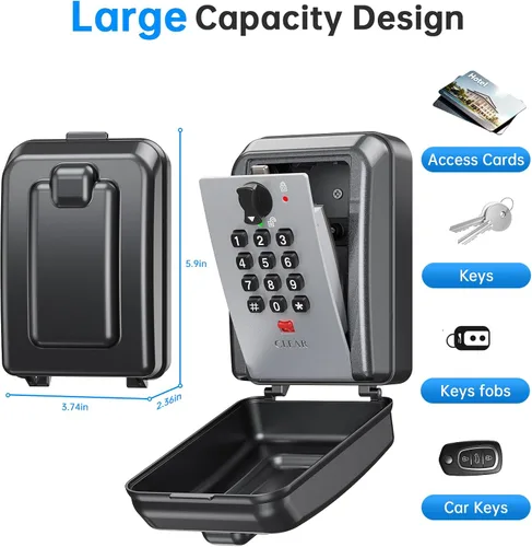 Miniatura 5 de Caja de Seguridad para Llaves MAILADA, Caja de Seguridad con Combinación de 12 Dígitos para Llaves, Código de Reposo, Gran Capacidad y Resistente a