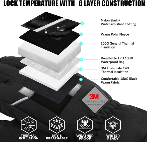 Miniatura 2 de JUMPHIGH Winter Gloves, Waterproof Thermal Gloves, Cold Weather Gloves, Men's Snow Gloves, Warm Gifts for Women and Men