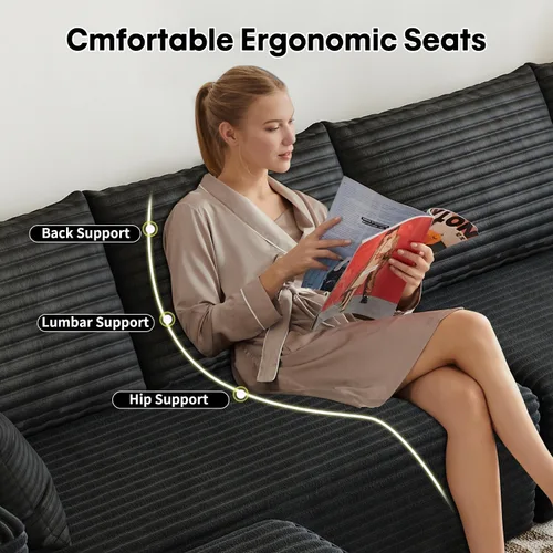 Miniatura 6 de Sofá seccional modular de 139.4", sofás minimalistas en forma de U con 2 otomanas chaise, sofá cama convertible moderno de asiento profundo, tela