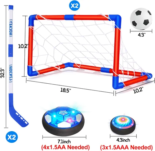 Miniatura 4 de Qirptey Juego de Fútbol y Hockey Hover 3 en 1 con Luces LED, Juguetes de Interior para Niños, Regalo de Fútbol para Niños de 6-8, 8-12 años