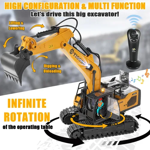 Miniatura 3 de Excavadora de control remoto para niños de 6 a 9 años, juguetes de excavadora controlados por gravedad de 2.4 GHz con luces y sonido, vehículos
