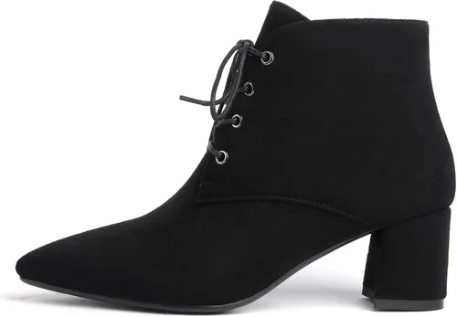 Miniatura 2 de Eldof Botines de mujer con tacón bajo y grueso, puntera puntiaguda, con cordones, cómodas botas para caminar
