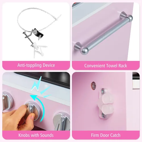 Miniatura 8 de HONEY JOY Juego de cocina para niños, cocina de madera para niños pequeños, microondas, utensilios de cocina, lavadora, campana extractora, juego