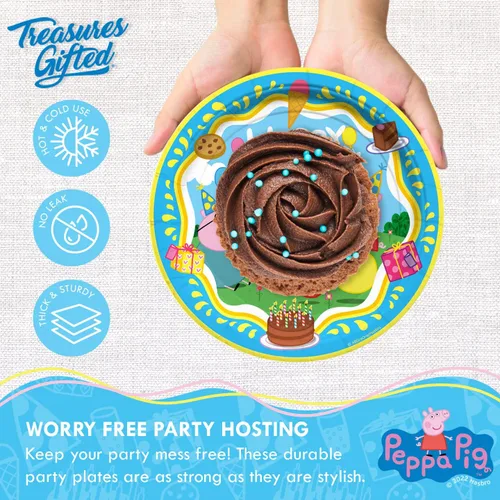 Miniatura 3 de Treasures Gifted Platos de postre de Peppa Pig con licencia oficial, platos de fiesta de Peppa Pig de 8 a 7 pulgadas, suministros para fiesta