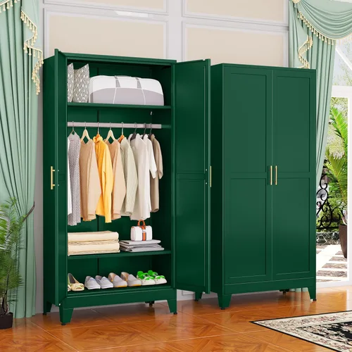 Miniatura 24 de GAIOUS Armario Ropero de Acero, Armario Guardarropa Doméstico de 71", Gabinete Guardarropa con 2 Puertas, 1 Estante Ajustable y 1 Cajón, Gabinete