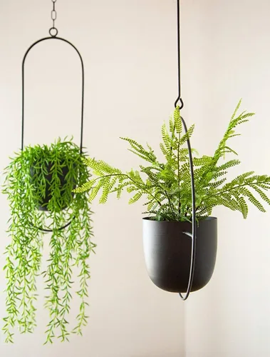 Miniatura 7 de RISEON Colgador bohemio de metal negro para plantas, maceta colgante de pared y techo de metal, maceta moderna, soporte para macetas de mediados