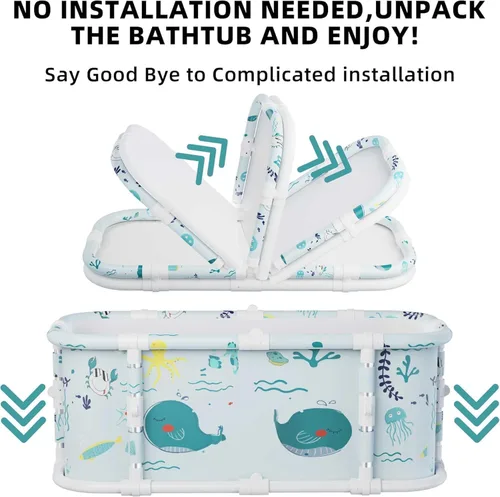 Miniatura 6 de Bañera portátil, bañera plegable de 47" sin instalación, 7 capas de espesor con soporte metálico, bañera de terapia para cabina de ducha, bañera