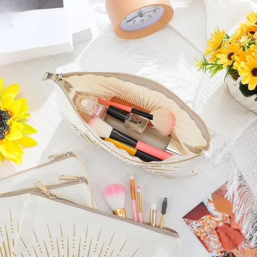 Miniatura 3 de Pinkunn 10 bolsas de maquillaje Sunshine Ray, bolsa de lino natural con cremallera, regalo bohemio, bolsa de cosméticos, organizador de accesorios