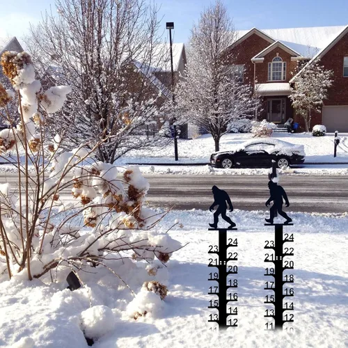 Miniatura 4 de LiveGo Iron Art - Medidor de nieve de 24 pulgadas, medidor de medición para exteriores, palo de medición de nieve desmontable de metal, estacas