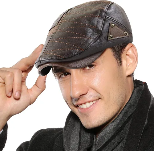 Panegy Sombrero de periódico para hombre, gorra plana de piel sintética, sombrero de boina ajustable, sombrero de hiedra para conducir golf al aire