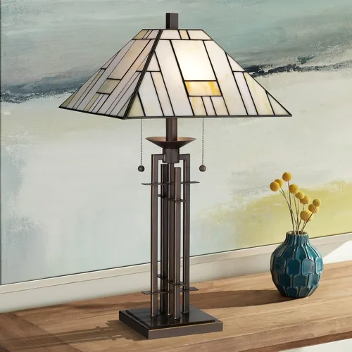 Miniatura 9 de Franklin Iron Works Drake Mission Collection 25 1/2" de alto, lámpara de mesa estilo Tiffany de estilo granja rústico sudoccidental, luz nocturna