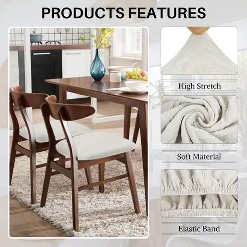 Miniatura 4 de SearchI Fundas de asiento repelentes al agua para sillas de comedor, paquete de 4 fundas de asiento elásticas de Jacquard para sillas de comedor