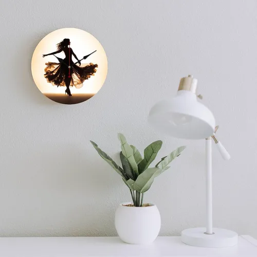 Miniatura 6 de Reloj de pared de bailarín, reloj de pared redondo retro de madera, silencioso, sin tictac, funciona con pilas, relojes de pared de 10 pulgadas