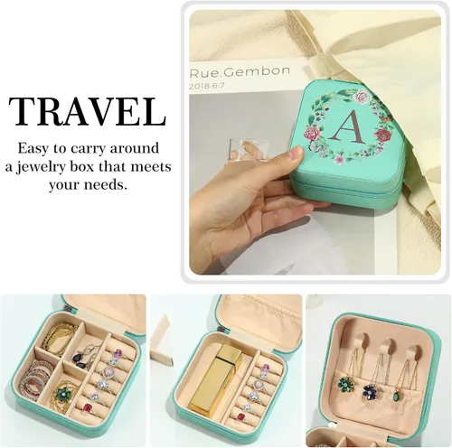Miniatura 6 de Parima Joyero de viaje Organizador de joyas con iniciales pequeñas Joyero de viaje azul para mujeres y niñas Organizador de aretes Idea