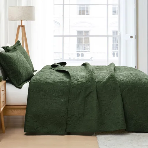 Miniatura 9 de Hansleep - Juego de edredón de tamaño King en verde oliva - Colcha de damasco ultrasónica para todas las estaciones, juego de ropa de cama suave