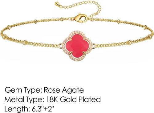 Miniatura 2 de Pulsera ajustable de cristal de trébol de la suerte chapada en oro de 18 quilates para mujer, ajustable, simple, a la moda, regalos de cumpleaños