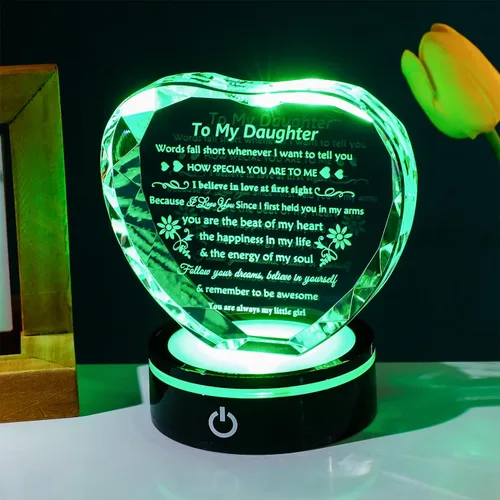 Miniatura 2 de YWHL Regalos para Hija de Mamá Papá Mejores Ideas de Regalos de Cumpleaños y Graduación para Hija Adulta Recuerdo de Cristal con Base de Luz Regalo
