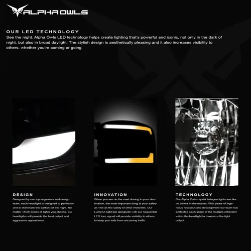Miniatura 3 de Alpha Owls 8707715 - Faros delanteros de cristal con barra de luz LED secuencial Switchback y luz de arranque, ámbar negro para modelos halógenos