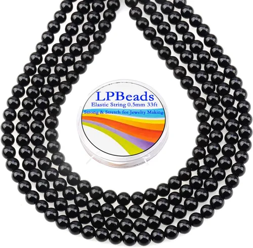 Miniatura 36 de LPBeads 100 piezas de cuentas sueltas de jade blanco natural pulido de 8 mm y redondo con cordón elástico para hacer joyas y pulseras Jade blanco
